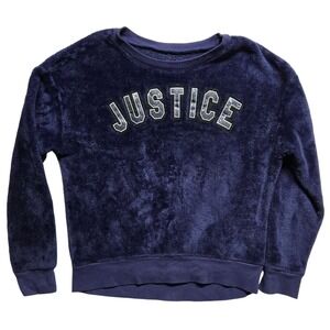Justice Plush Pullover Sweatshirt Fuzzy Soft Cozy Comfy Blue‎ Girls 10/12 Plus